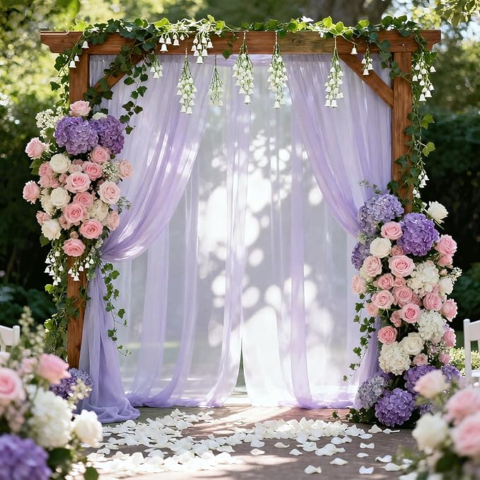Wedding Arch Draping Fabric 29" x 18 FT Lavender Sheer Chiffon Outdoor Curtain Drapes for Wedding Birthday Party Ceremony Decor(1 Panel, Lavender)