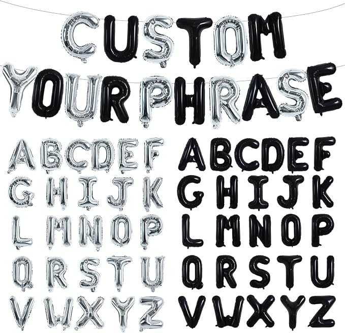 TONIFUL Black and Silver Letter Balloons 52 Pcs 2 Sets A-Z Alphabet Banner Kit by TONIFUL