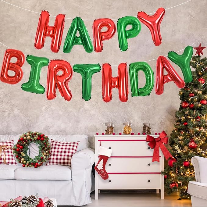 TONIFUL 16 Inch Red Green Happy Birthday Balloon Banner Decorations | Reusable - Image 5