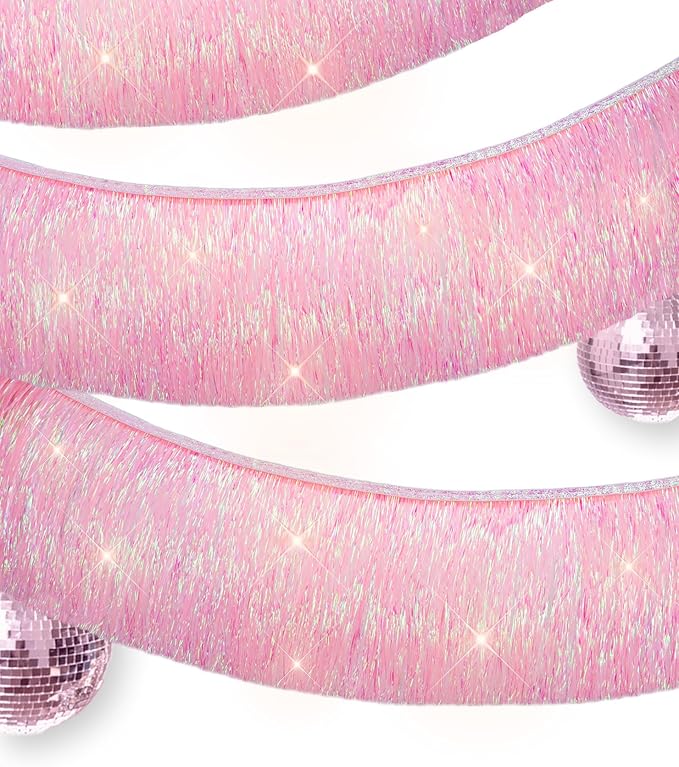 2 Pack Iridescent Pink Fringe Streamer Tassel Banner Party Decoration | Thick - Image 8