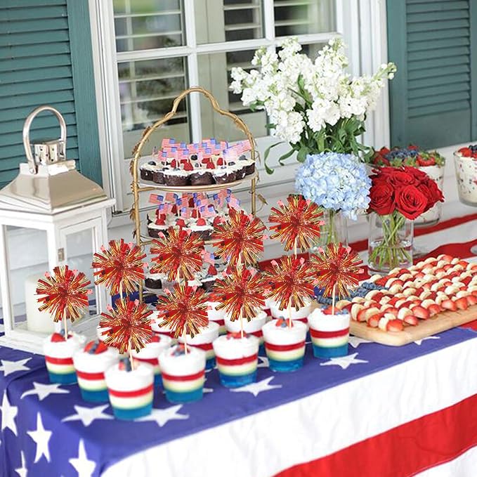 30 PCS Foil Firework Cupcake Toppers Sparkle Tinsel Cupcake Picks Happy - Image 5