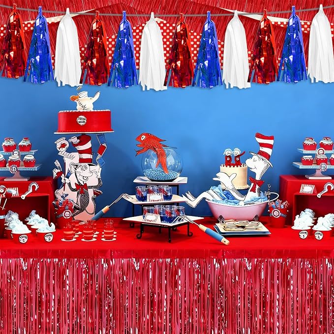 3P White Blue Red Tassel Banner Garland Metallic Foil Fringe Banner Tinsel - Image 5