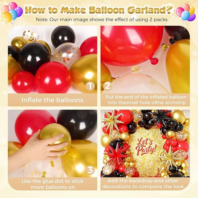 153Pcs Red and Black Gold Balloons Garland Arch Kit - Image 3