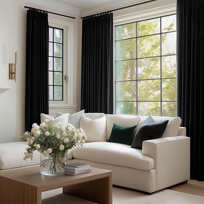 Beauoop Velvet Curtains for Bedroom Living Room Black 52x84 2 Panels | Soft - Image 3