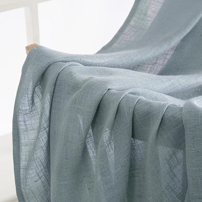 MIULEE Dusty Blue Linen Curtains 52x90 Inch 2 Panel - Image 4