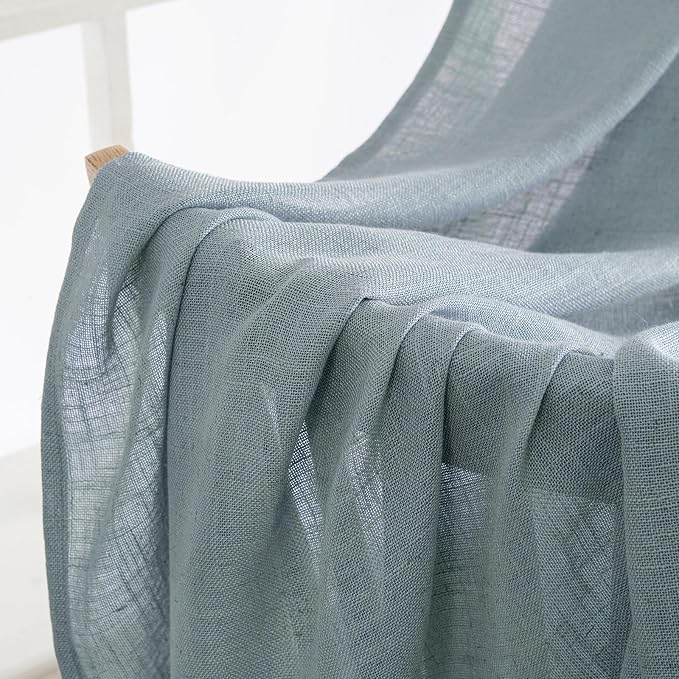 MIULEE Dusty Blue Linen Curtains 52x96 Inch Long Soft Thick Linen Textured | - Image 5