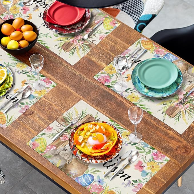 He is Risen Easter Placemats Set of 4 12x18 Inch Bunny Floral Cross Table Mats - Image 7