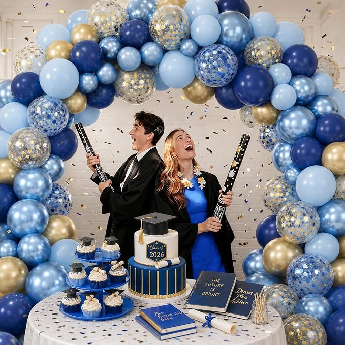Navy Blue Gold Balloon, 60 Packs 12 Inch Metallic Blue and Macaron Blue Balloons - Image 4