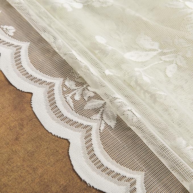 Cream Lace Curtains 45 Inch Length Victorian Floral Sheer Curtains - Image 7