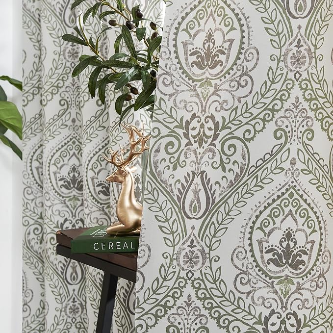 jinchan Sage Green Blackout Curtains 96 Inch Damask Grommet 2 Panels | Room - Image 7