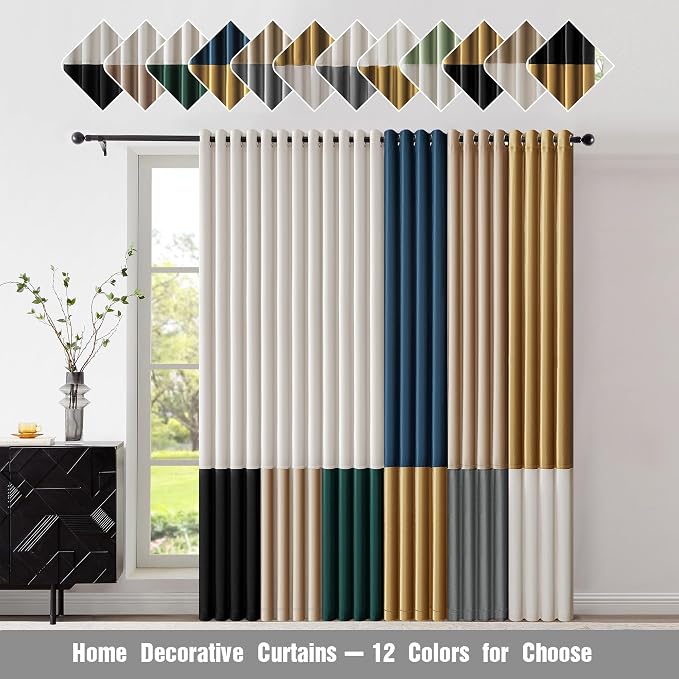 Modern Cream White Black Decorative Velvet Curtains 90 inches 2 Panels | Color - Image 7