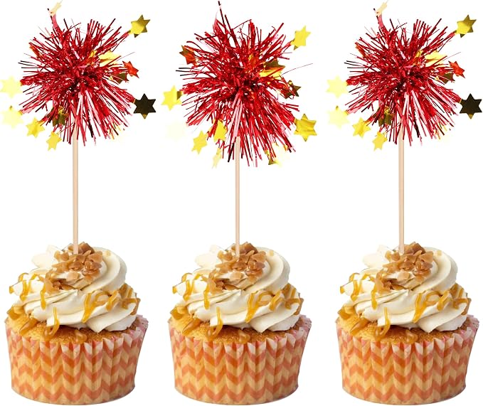 30 PCS Foil Firework Cupcake Toppers Happy Birthday Star Cupcake Picks Sparkle - Image 4