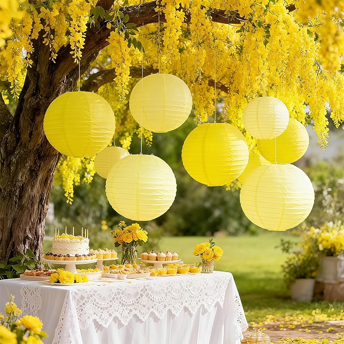 20Pcs Yellow Paper Lanterns Decorative, Hanging Lanterns - Image 2