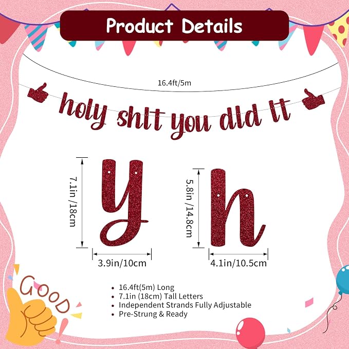 Funny Grad Banner Holy Shit You Did It Banner – Pre-Strung Glitter Graduation - Image 2
