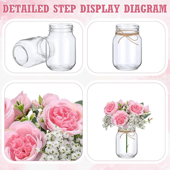 XunYee 10 Set Mason Jars for Centerpieces, Dark Pink, Gypsophila | Mason Jar - Image 3