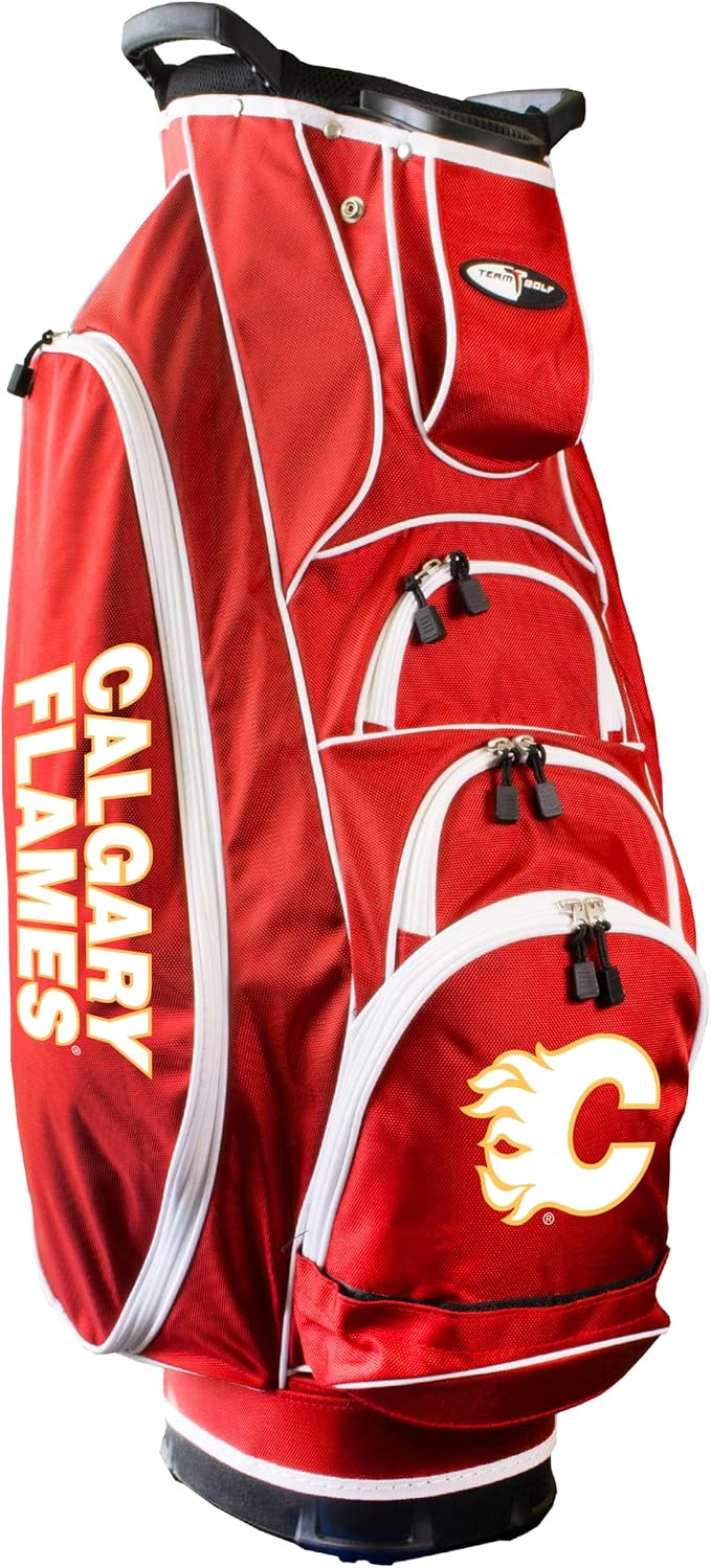 Team Golf NHL Calgary Flames Albatross Golf Bag Lightweight, 10-Way Club Divider, Spring Action Stand, Insulated Cooler Pocket, Velcro Glove and Umbrella Holder & Lift Assist Handles
