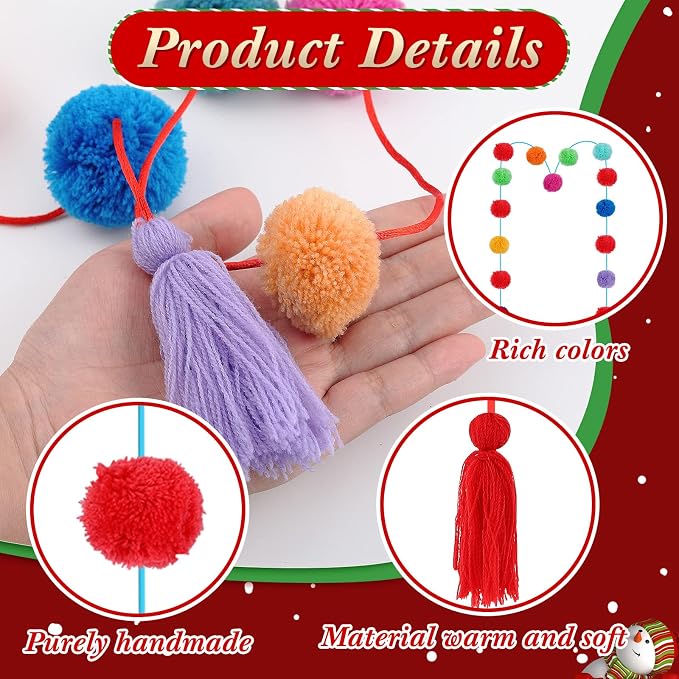 Jecery Yarn Pom Pom Tassel Garland Hanukkah Strand Rainbow Hanging Garland - Image 4