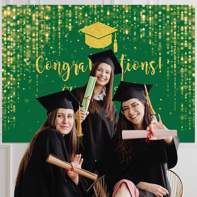 Mocsicka Class of 2026 Backdrop Green Gold Glitter Bokeh Graduation Party - Image 7