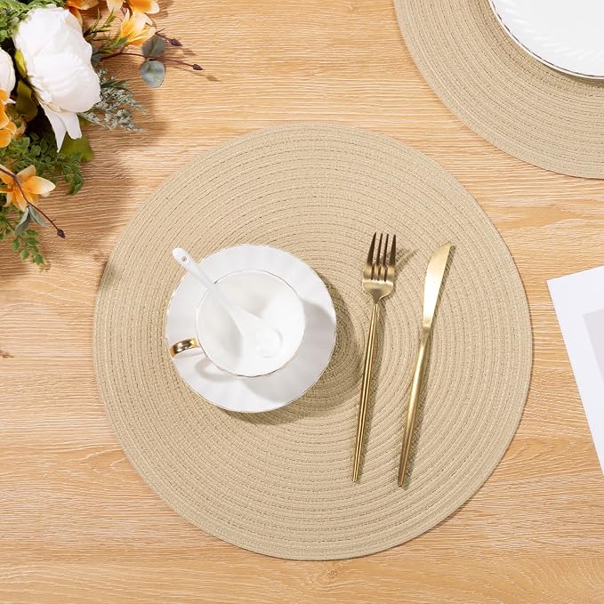 SHACOS 15 inch Round Braided Placemats Set of 4 Cotton Polyester Place Mats - Image 6
