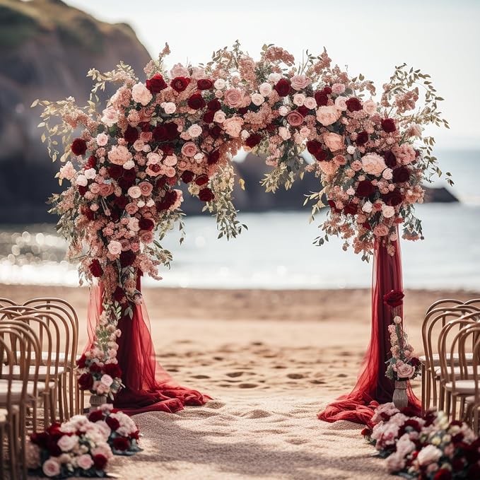 Wedding Arch Draping Fabric Backdrop Drapes 3 Panels, Burgundy | 28.7"x20FT - Image 5
