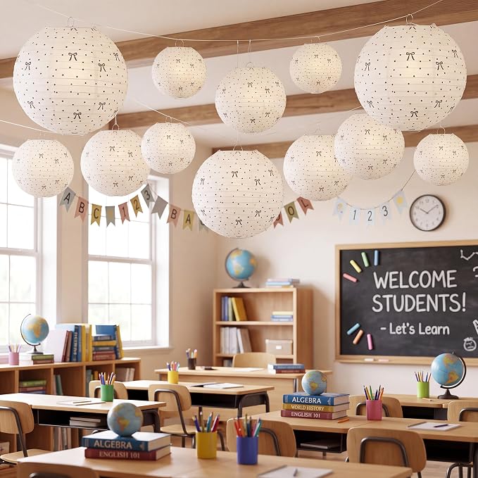 Treela 12 Pcs Back to School Paper Lanterns, Classroom Decorations Black Bow - Image 6