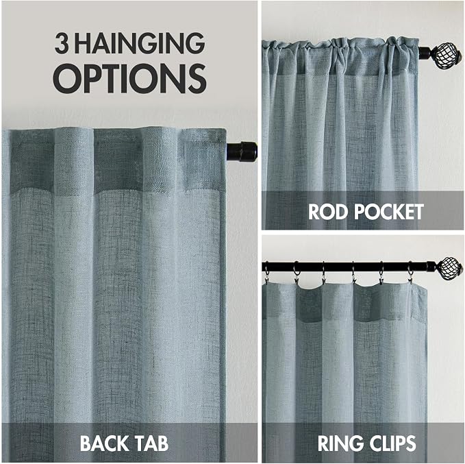 MIULEE Dusty Blue Linen Curtains 52x63 Inch 2 Panel - Image 3