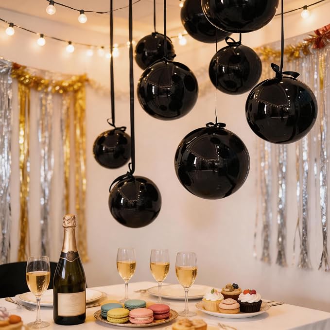 Black Balloons Foil, Metallic Black 4D Ball Balloons, 22 Inch Round Balloon - Image 4