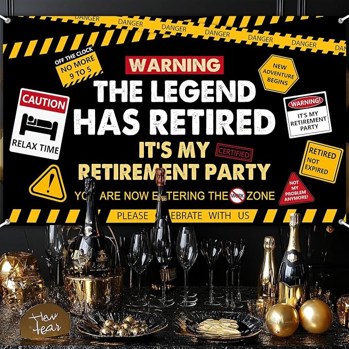 Happy Retirement Banner Caution Logos Retirement Party Decorations Funny Legend - Image 3