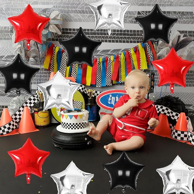 Black Red Star Balloons, 18 Inch 12Pcs Black Red and Metallic Silver Star Shape - Image 3