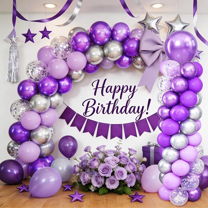 Purpe and Silver Balloon Column Stand Kit Set of 2 - Image 9