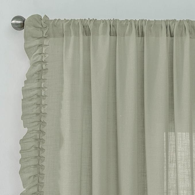 Light Sage Green Ruffle Curtains - Image 2