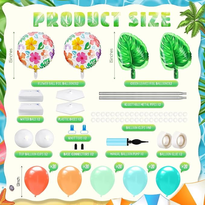 Kasyat 2 Sets Tropical Balloon Column Stand Kit Hawaiian Balloon Arch Garland - Image 2