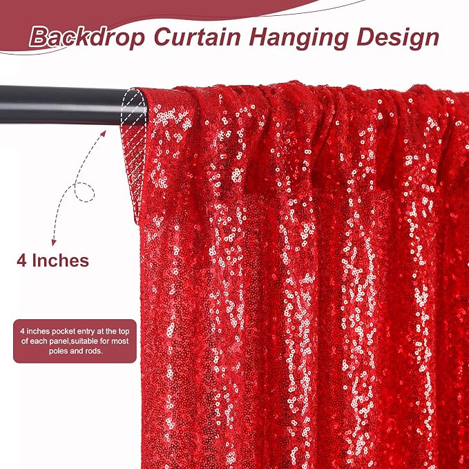Red Sequin Backdrop Curtains-6 Panels 2FTx8FT Red Backdrop - Image 4
