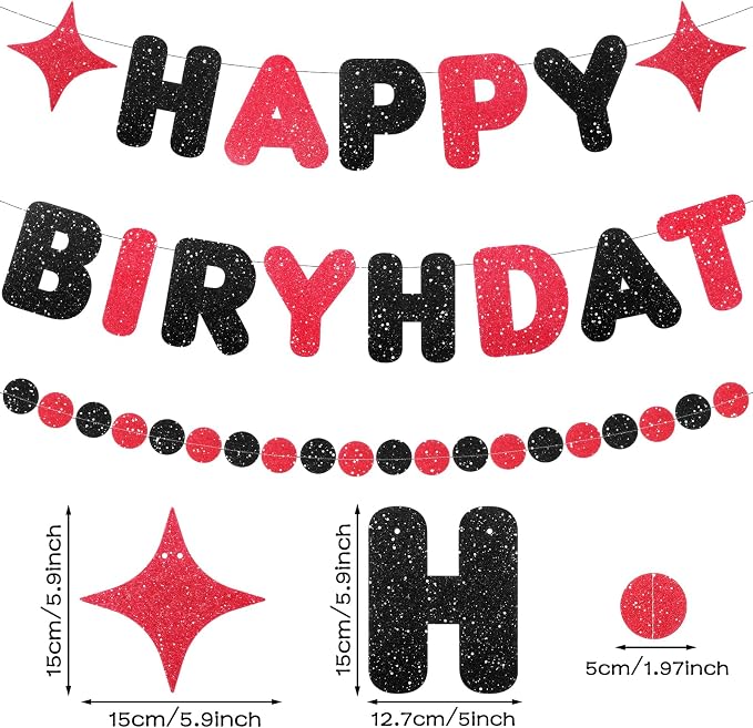 Black and Red Birthday Decorations, Windows Living Room Decor | Happy Birthday - Image 2
