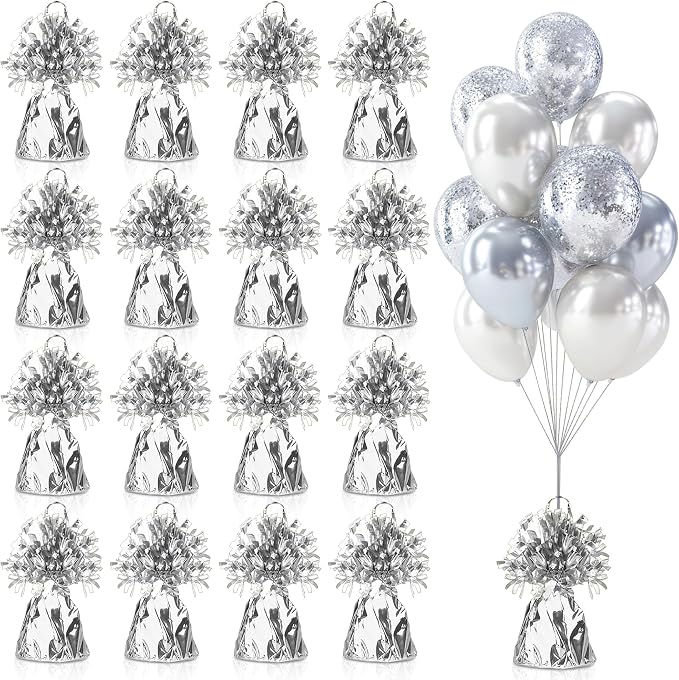 16 PCS Metallic Wrapped Balloon Weights Silver Heavy Balloon Weight by SPFYunion