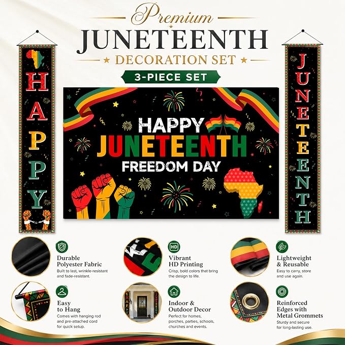3Pcs Juneteenth Decoration Outdoor Happy Juneteenth Banner, June 19th - Image 3