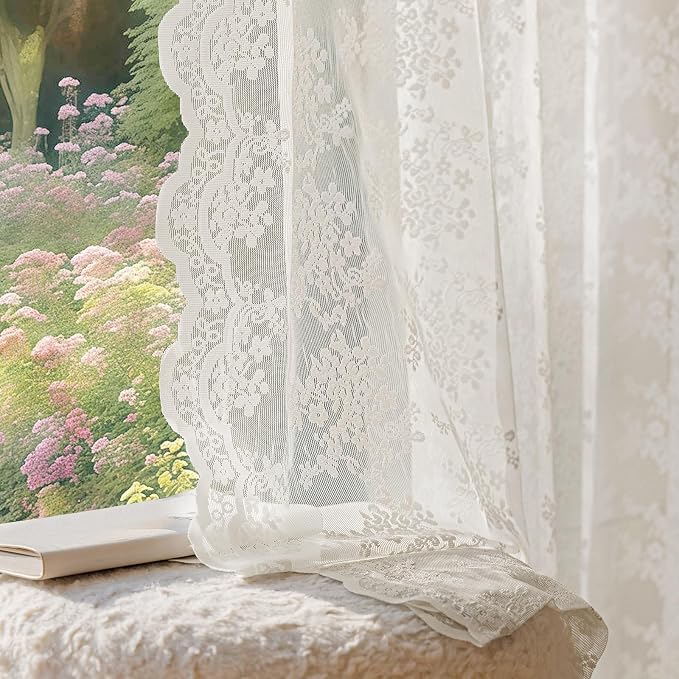 Anmao Vintage Lace Curtains 72 Inches Long 2 Panels Set, Romantic Elegant Light by Anmao