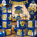 Graduation Decorations Class of 2026 Navy Blue and Gold Balloon Boxes by makegraduationunforgettable