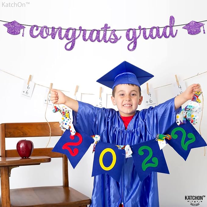 KatchOn Glitter Congrats Grad Banner Purple 10 Feet | No DIY, Graduation Banner - Image 7