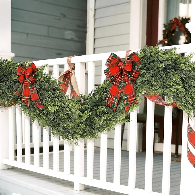 6FT Real Touch Cedar Garland - Artificial Christmas Garland Fake Green Faux Thick and Lush Pine Needles Garlands for Table Fireplace Mantle Holiday Home Indoor Outdoor Decor (1PCS)