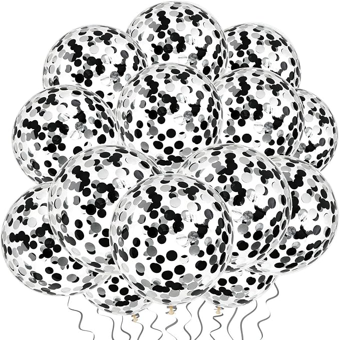 VHUWE Black Silver Confetti Balloons 25 Pcs, 12 Inch Thickened Clear Latex by VHUWE