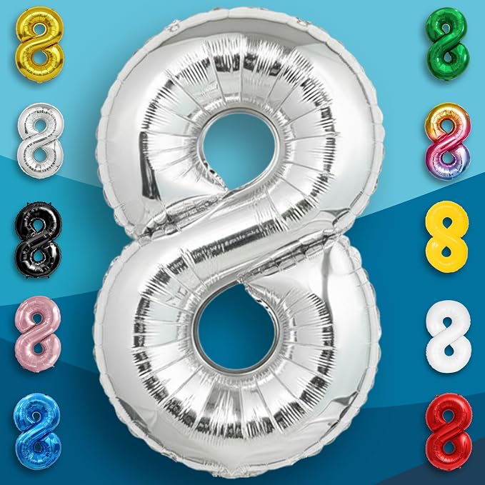 Silver Number Balloon 8 Mylar Foil Balloons 32 inch - Image 3