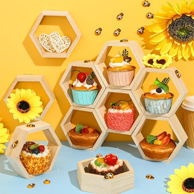 FairySandy 12 Pcs Mini Honeycomb Cupcake Stand Cake Farmhouse Hexagon Display - Image 4