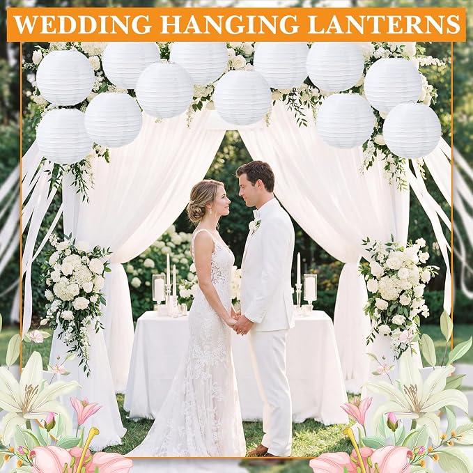 Treela 48 Pack White Chinese Japanese Paper Lanterns Decorative Hanging Round - Image 4