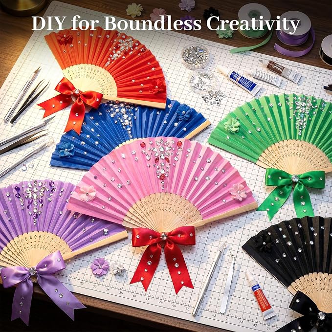 DomeStar 15 PCS Paper Folding Hand Fans, 8.3 Inch Multicolored Paper Fans | - Image 5
