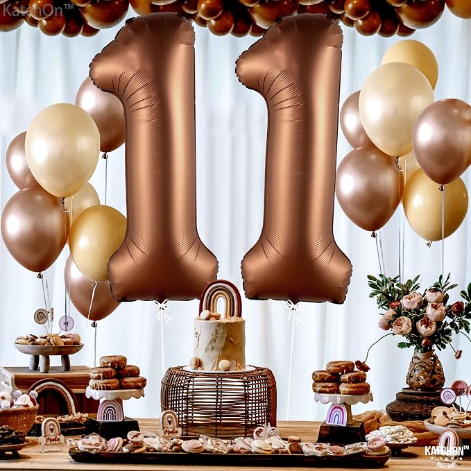 KatchOn Coffee Brown Number 11 Balloon 40 Inch, 11th Birthday Balloon Decor | - Image 2