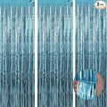 TenLaitech 3 Pack 3.3 x 9.9 ft Light Blue Foil Fringe Backdrop Curtain by TenLaitech