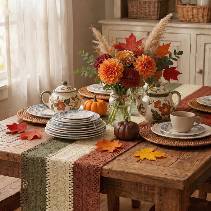 Artoid Mode Caramel Brown Coffee Farmhouse Rustic Table Runner 12x108 Inch | - Image 4