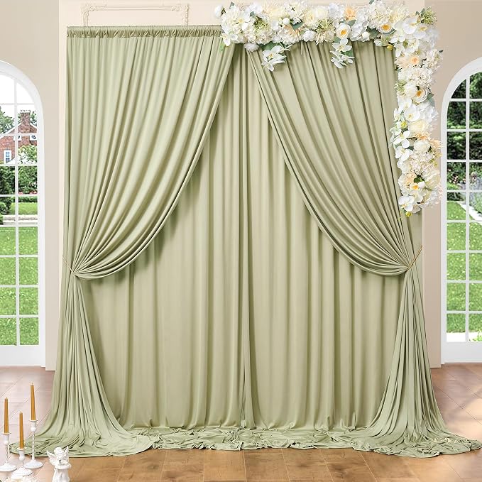 20ft x 10ft Wrinkle Free Sage Green Backdrop Curtains by ENJOYYOURPARTY