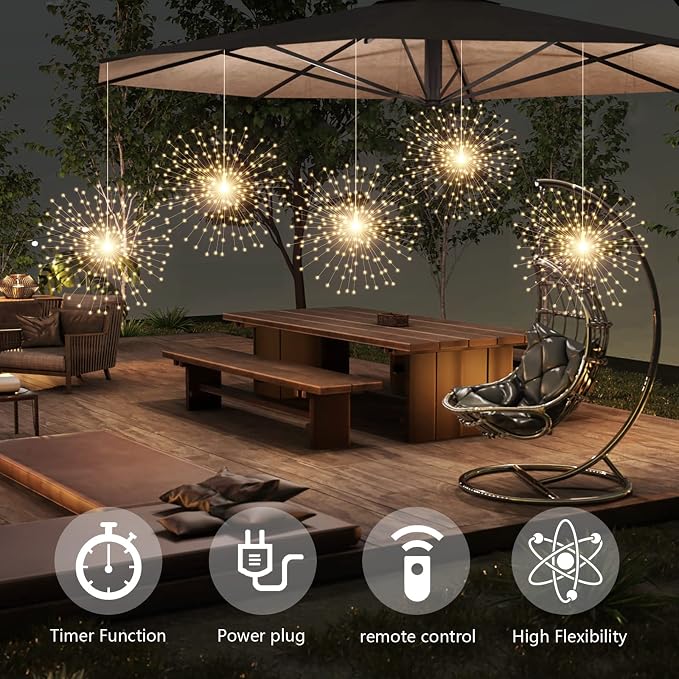 PXBNIUYA 5 Pack 1000LED Plug in Starburst Sphere Lights, Firework Light 8 Modes - Image 2